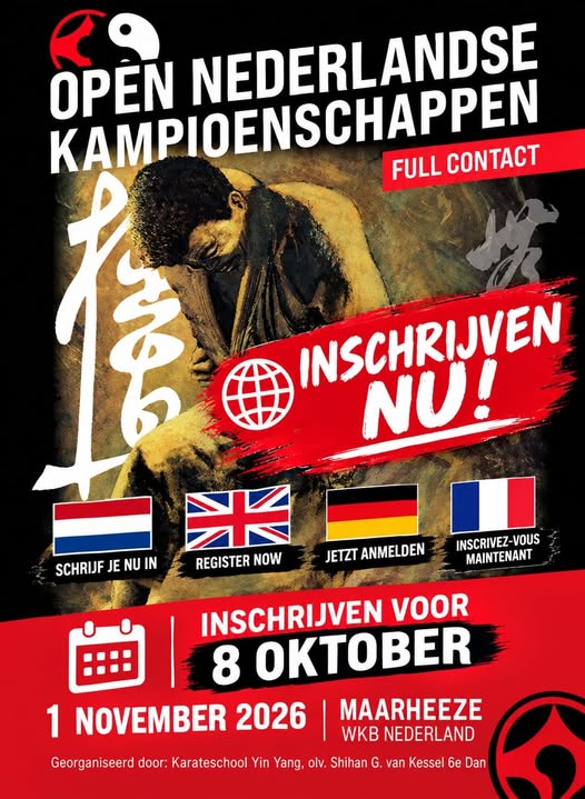 Poster Open Nederlandse Kampioenschappen Kyokushin Karate 2026 in Maarheeze